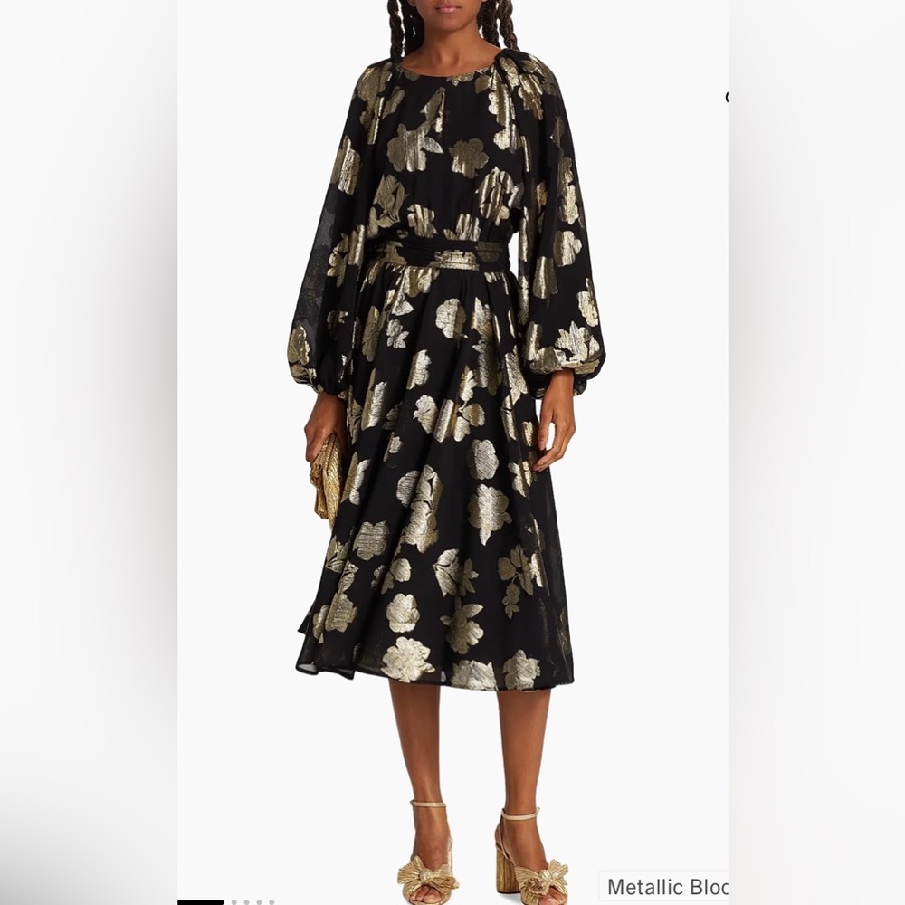 Elie Tahari Metallic Blooms Midi Dress size S